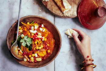 Tajine van zoete aardappelen met kikkererwten