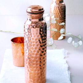 Koperen waterfles gehamerd groot