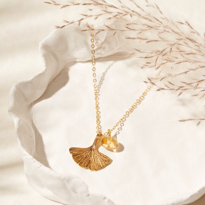 Citrien ketting Gingko verguld