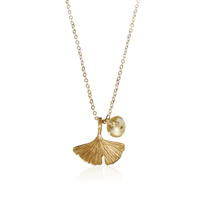 Citrien ketting Gingko verguld