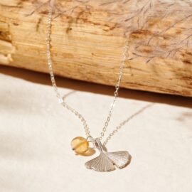 Citrien ketting Ginkgo zilver