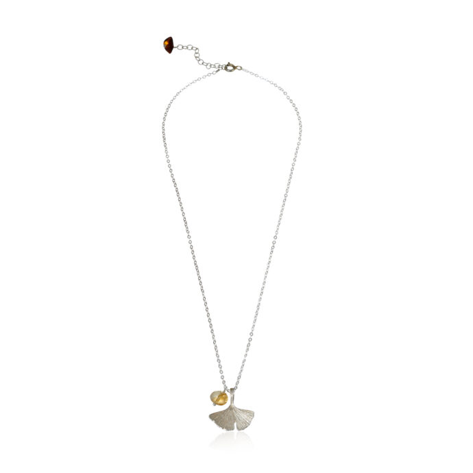 Citrien ketting Gingko zilver