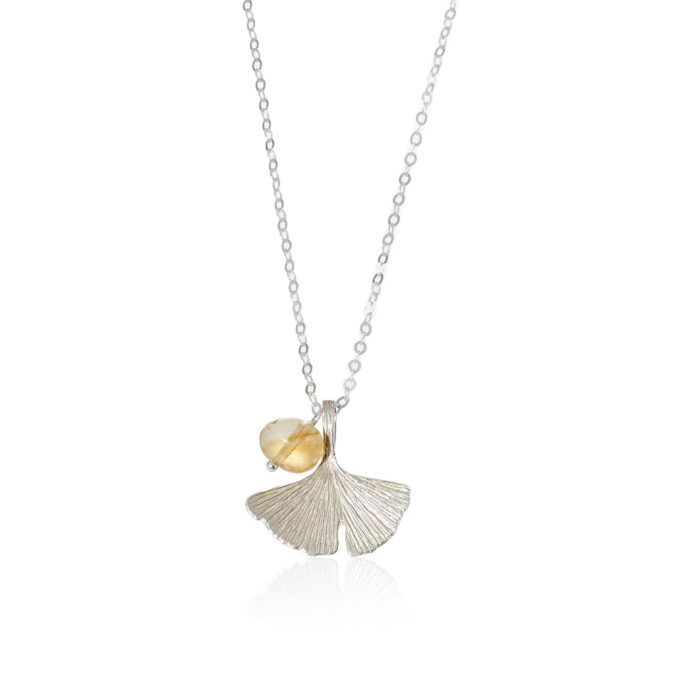 Citrien ketting Gingko zilver