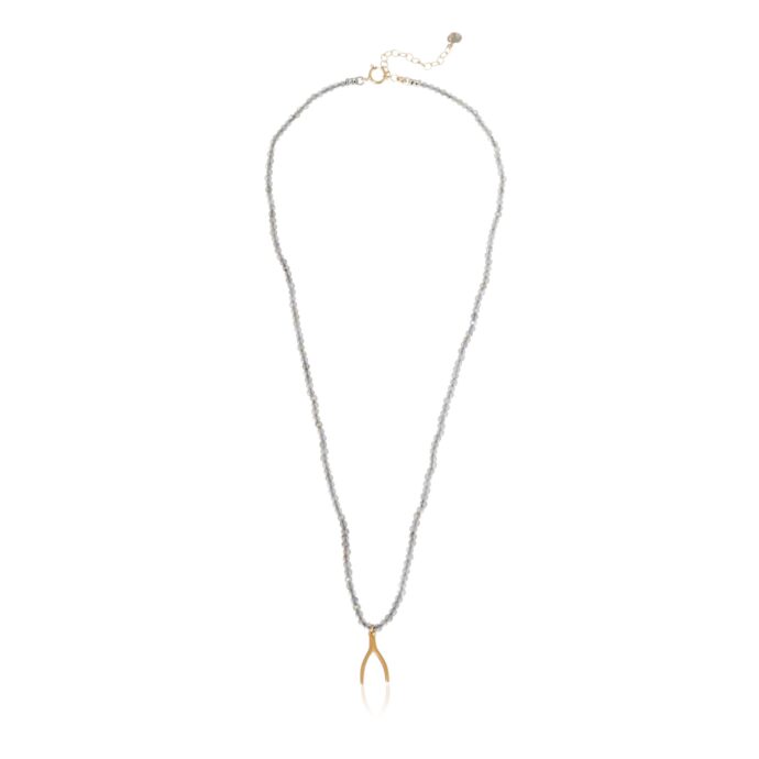 Labradoriet ketting Wishbone verguld