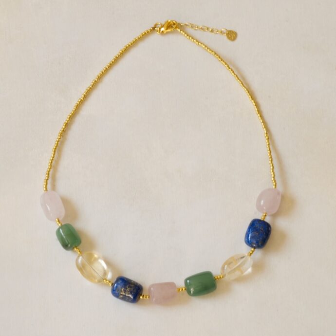 Excessive rozenkwarts aventurijn Lapis citrien ketting GC