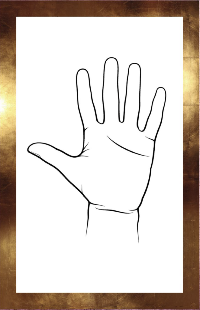 Een afbeelding met daarop de locatie van je levenslijn, bovenin je hand, beginnend onder de pink doorlopend tot je wijsvinger