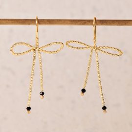 Onyx oorbellen Bow (goud)