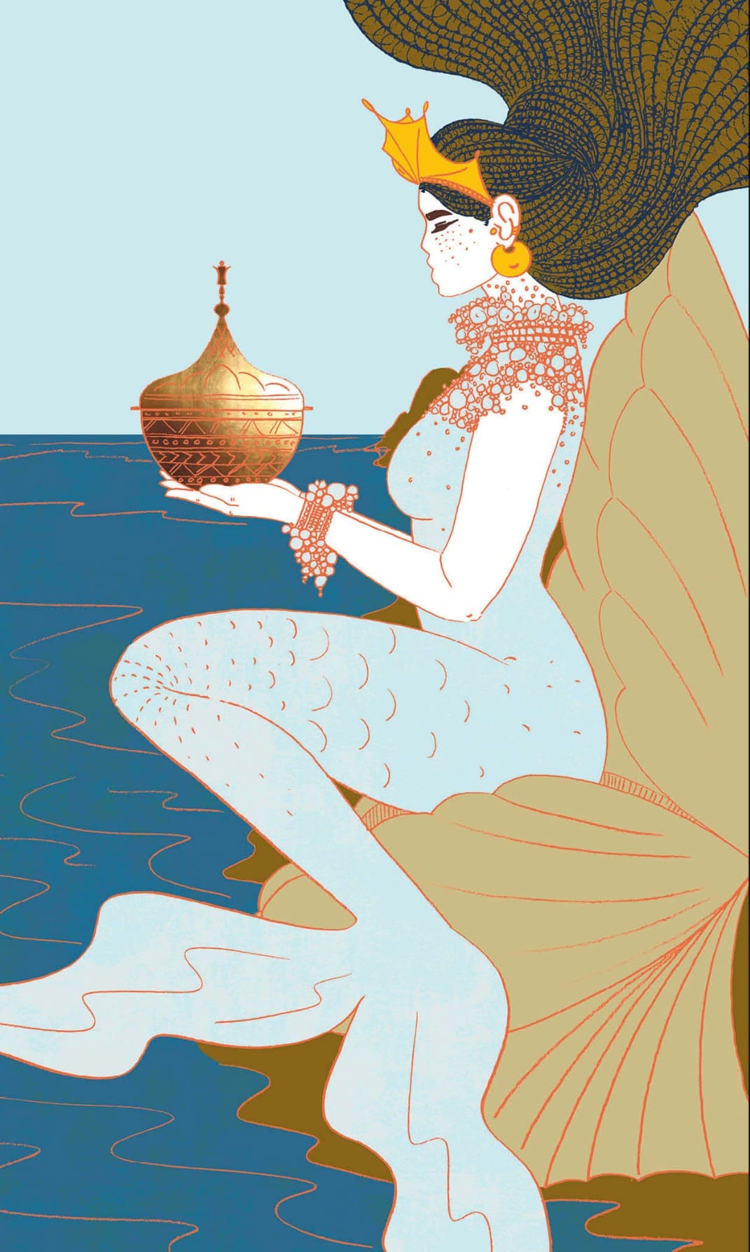 Tarotkaart koningin van Kelken: Het feit dat haar troon aan de rand van de zee staat, zegt veel over de hartverwarmende Koningin van Kelken. Het water staat symbool voor haar emoties en gevoelens: ze is ermee in contact, maar wordt er niet door overspoeld. Ze zit op het droge. De Kelk in haar handen is aan de bovenkant gesloten, wat laat zien dat haar gedachten en gevoelens uit het onderbewuste komen. Haar kalme geest wordt nog eens weerspiegeld door de rustige zee.